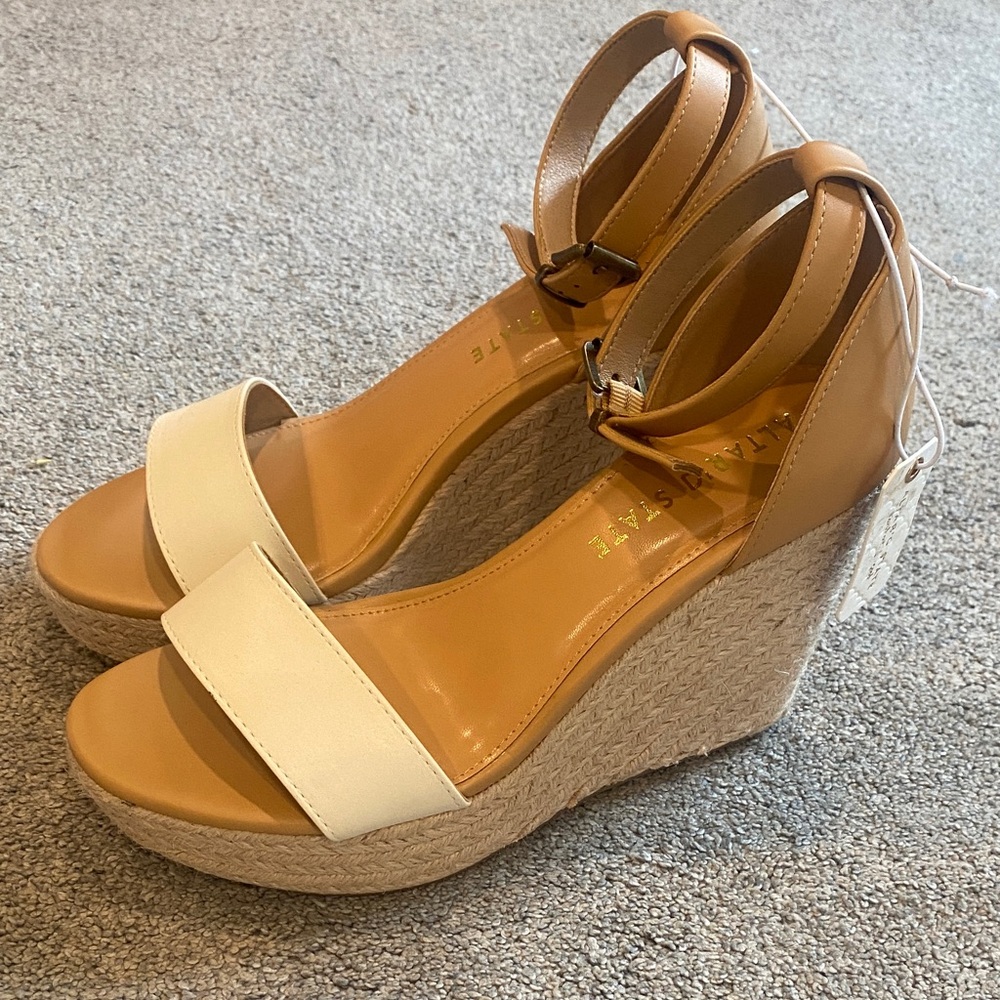 Altar'd State Tan and Cream Wedges